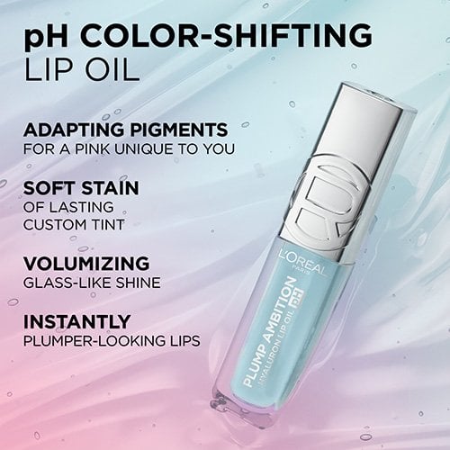 L'ORÉAL PARIS Plump Ambition Hyaluron pH Lip Oil Plumping Lip Gloss, ph Lilac, 0.16 fl oz