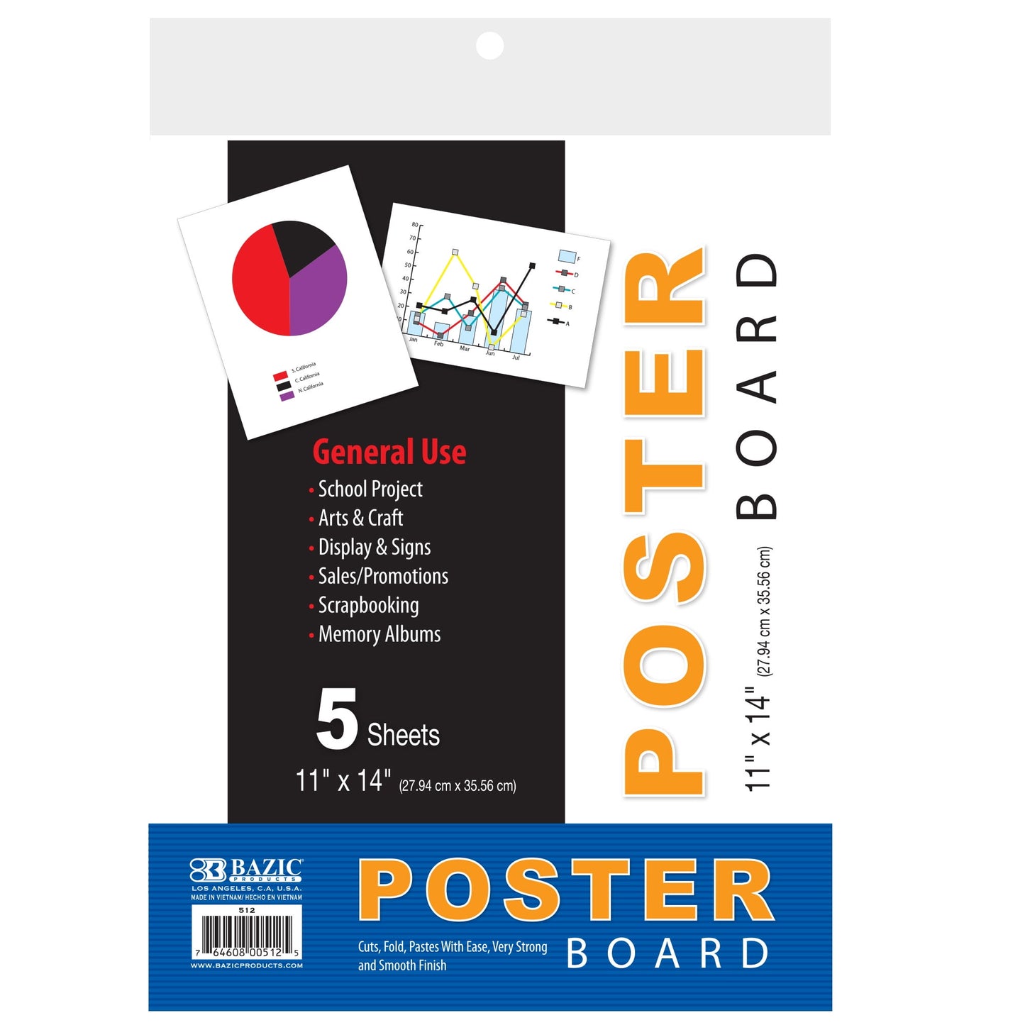 UCreate Poster Board, 5 count - White, 11" x 14"