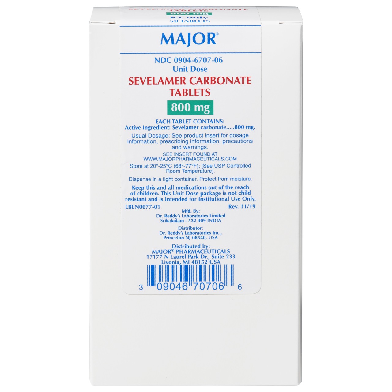 SEVELAMER HCL TB 800MG 180