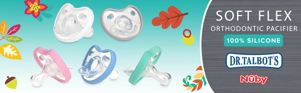 DR. TALBOT'S Soft-Flex Orthodontic Pacifiers, 0-6 months - Aqua and Clear, 2 count