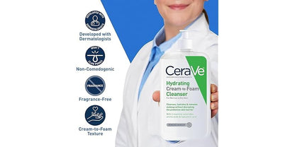 CeraVe Hydrating Cream-to-Foam Facial Cleanser, 12 oz