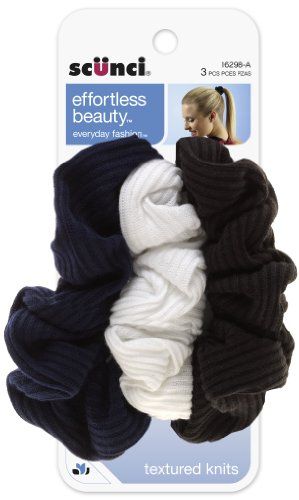Scünci Effortless Beauty 2x2 Basic Ribbed Twisters, 3 CT