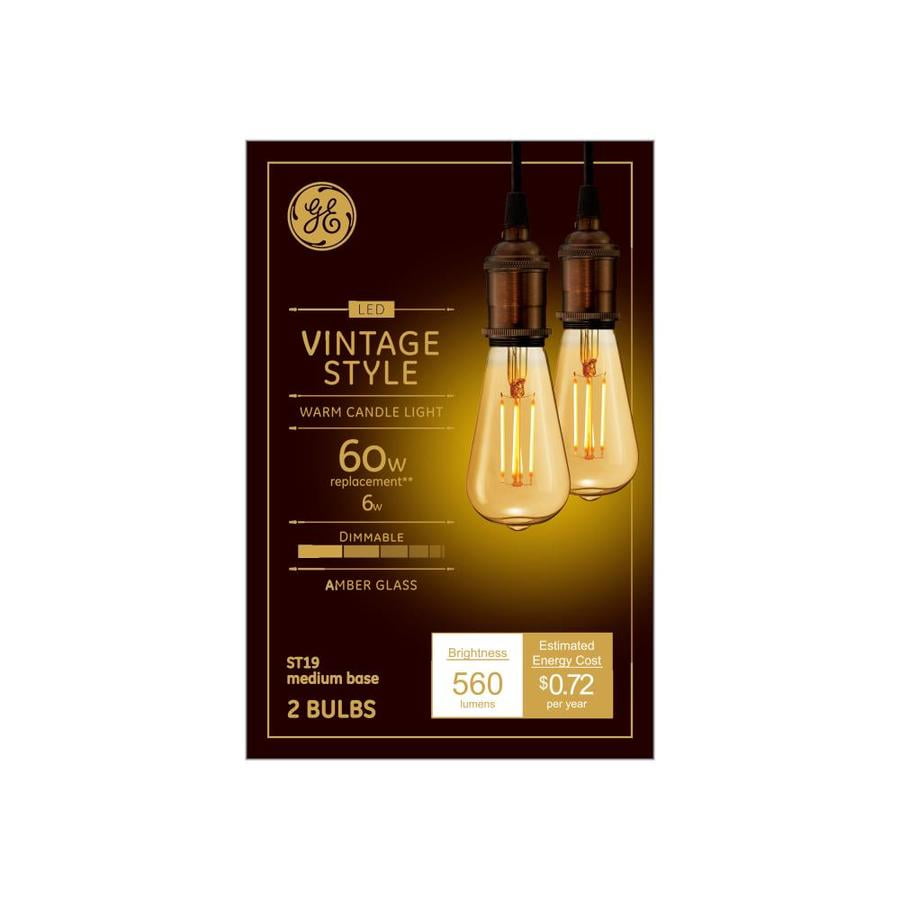 GE Lighting Vintage Edison Style LED Light Bulbs, 60 Watt Warm Candle Light, 2 pack