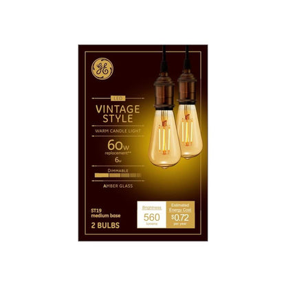 GE Lighting Vintage Edison Style LED Light Bulbs, 60 Watt Warm Candle Light, 2 pack