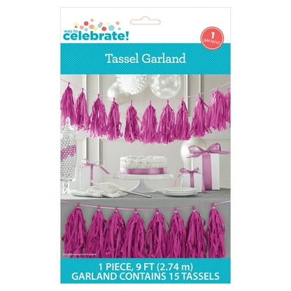 Unique Vibrant Multicolored Tissue Tassel Garland, 9 ft