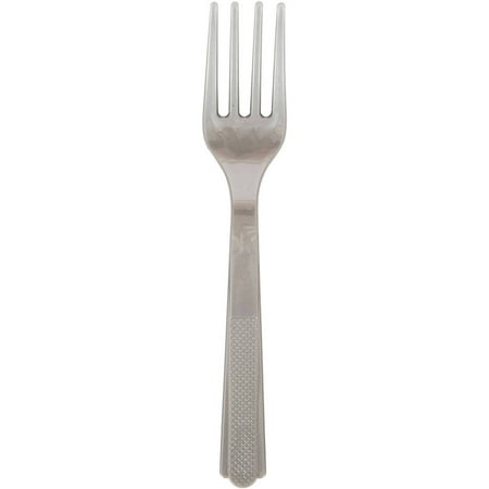 SENSATIONS Plastic Forks - Hammered Metallic Silver, 24 count