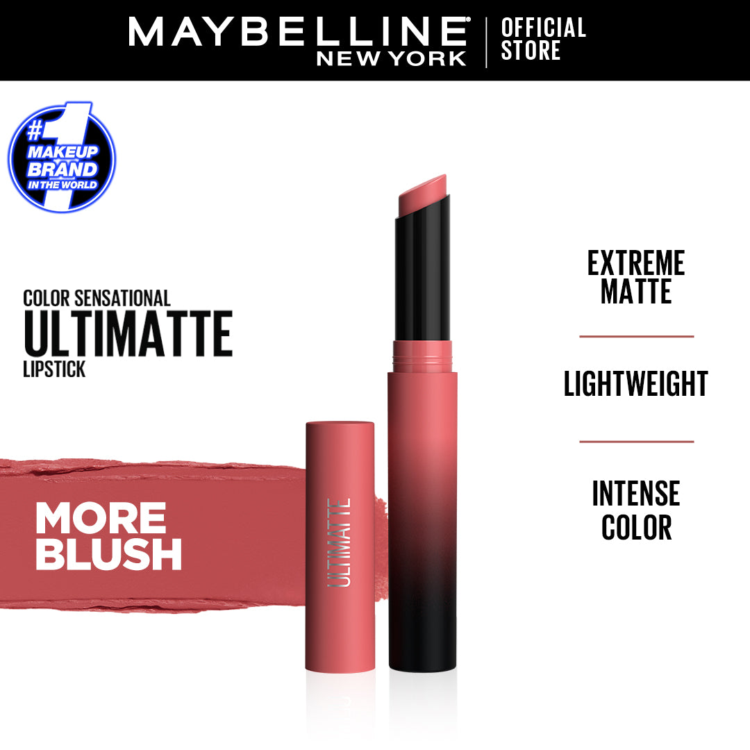 MAYBELLINE New York Color Sensational Ultimatte Slim Lipstick Makeup, 499 More Blush