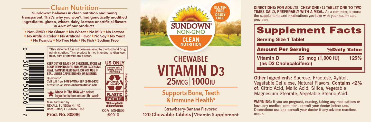 VIT D3 1000IU CHEW TAB 120CT SUNDOWN