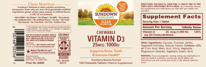 VIT D3 1000IU CHEW TAB 120CT SUNDOWN