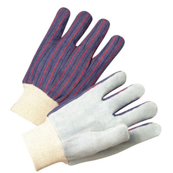 CORDOVA Leather Palm Knit Wrist Gloves - Gray & Striped