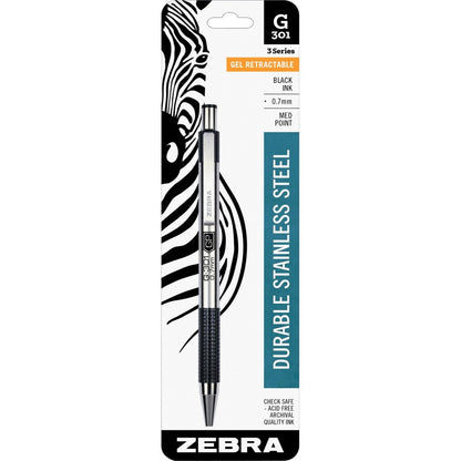 Zebra G-301 Gel Retractable Medium Point Black Pen