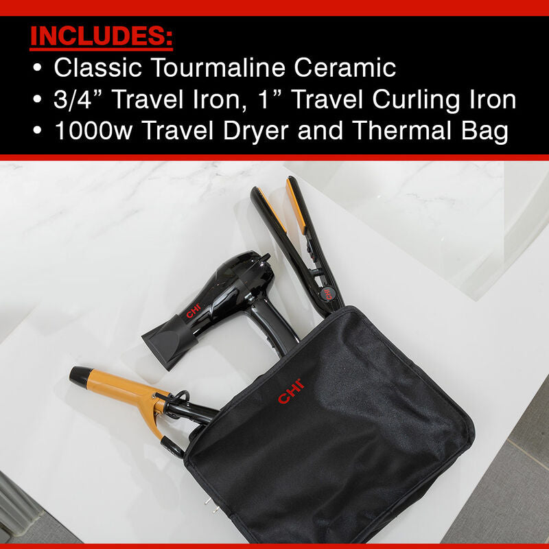 CHI Tourmaline Ceramic 3-Piece Travel Set - Onyx Black