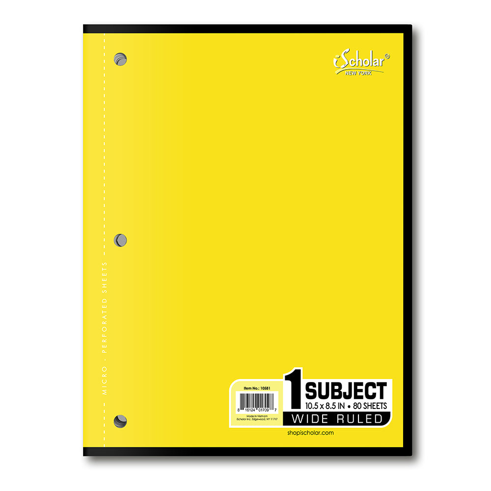 iScholar 1 Subject Coil-less Wide Ruled Notebook - Assorted Colors, 10.5" x 8"