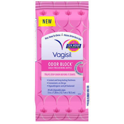 Vagisil Daily Freshening Wipes Odor Block 20 Count (3in)