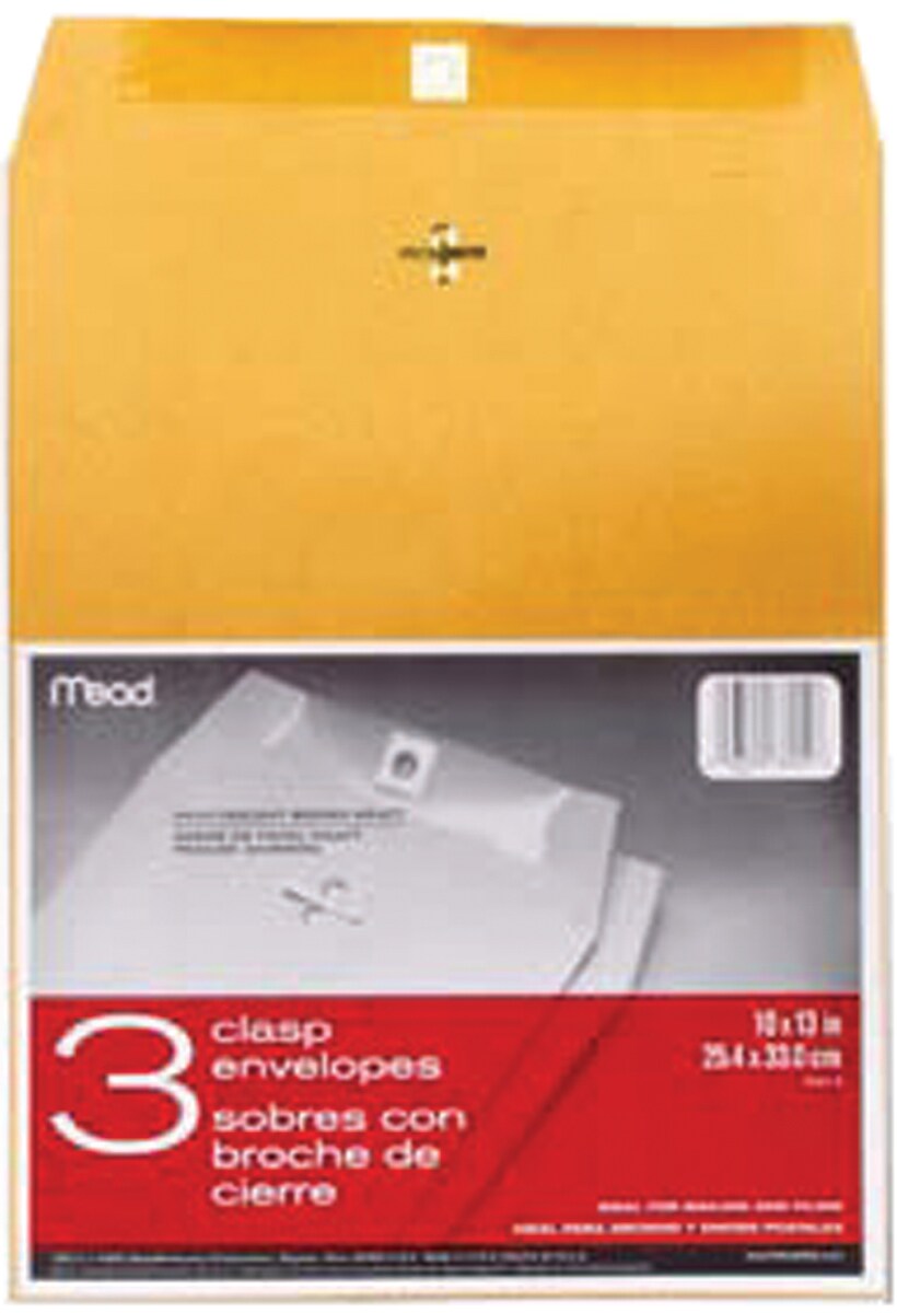 Mead Clasp Envelopes, 10" x 13" Brown Kraft, 3 CT