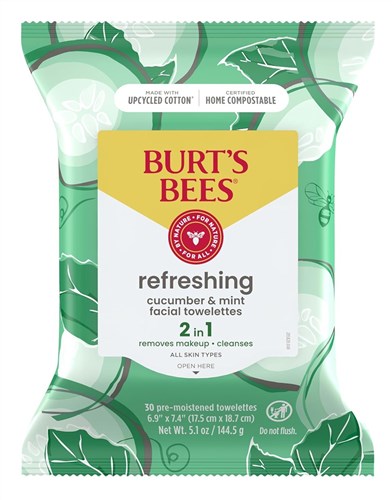 Burts Bees Towelettes Refresh 2-In-1 Cucumber/Mint30Ct (3in)