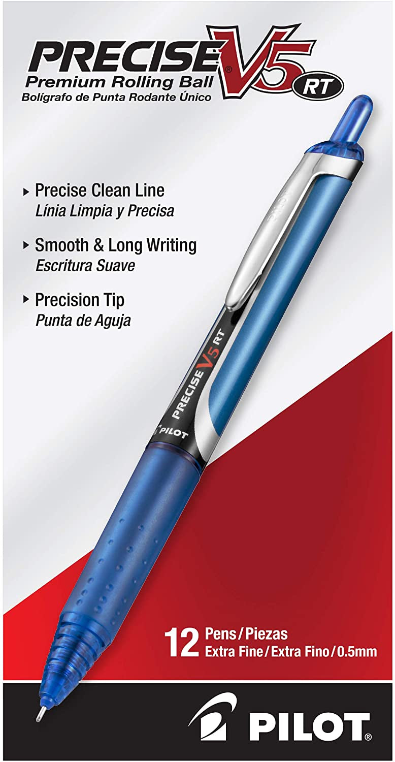 Pilot Precise V5 RT Retractable Rolling Ball Pen, Extra Fine Point (0.5mm), Blue, 2 Count