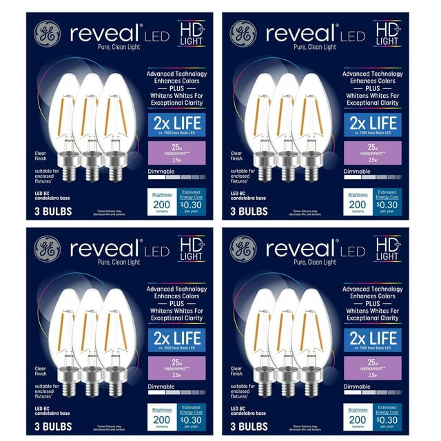 GE 60W Crystal Clear Multi-Use Candelabra Base Blunt Tip Decorative Light Bulb (2-Pack)