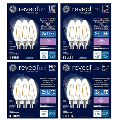 GE 60W Crystal Clear Multi-Use Candelabra Base Blunt Tip Decorative Light Bulb (2-Pack)