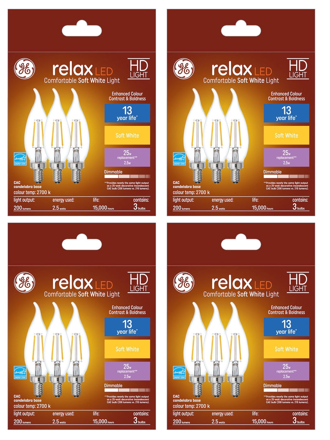 GE 3.5W LED Clear Dimmable CAC Decorative Light Bulbs (2-Pack)