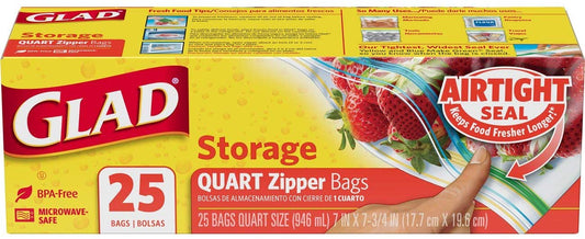 BAG GLAD STORAGE ZIP BG QT 12X25