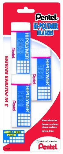Pentel Hi-Polymer Large Block Eraser - White, 3 Pack