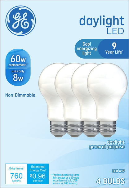 GE Lighting LED Light Bulb, 40 Watt Eqv, Daylight, A19, 4 pack