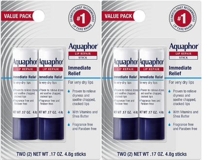 Aquaphor Lip Repair Stick Moisturizing Lip Balm, 2 count