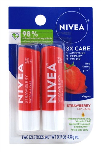 Nivea Lip Care Strawberry Twin Pack 0.17oz (6in)
