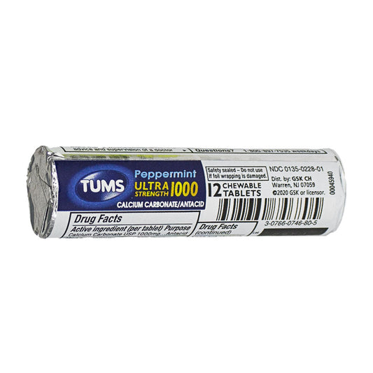 TUMS REGULAR TABLET PEPP 3ROLL 12X3X12CT