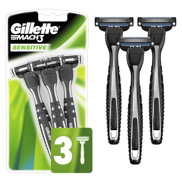 Gillette Mens Mach 3 Razor Disposable Sensitive 3 Count