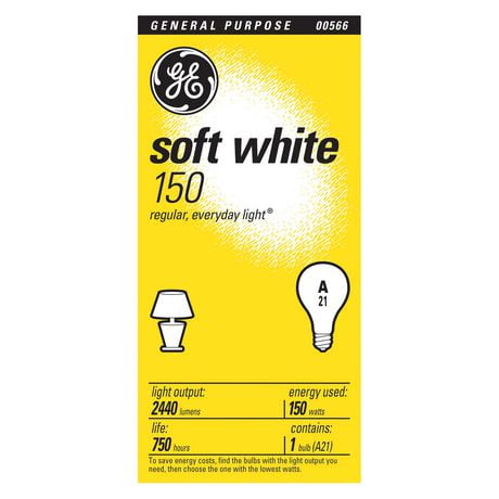 GE 150W A21 Soft White Incandescent Light Bulb
