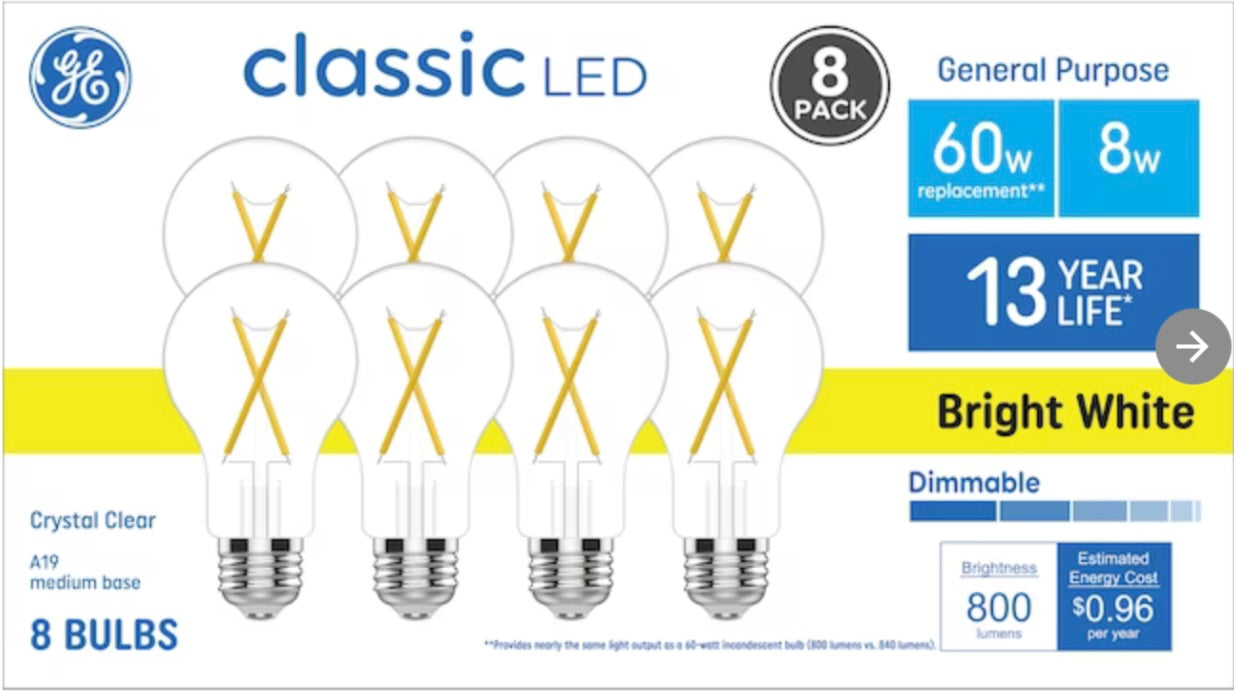 GE 8W A19 Daylight LED  Classic Shape Light Bulb