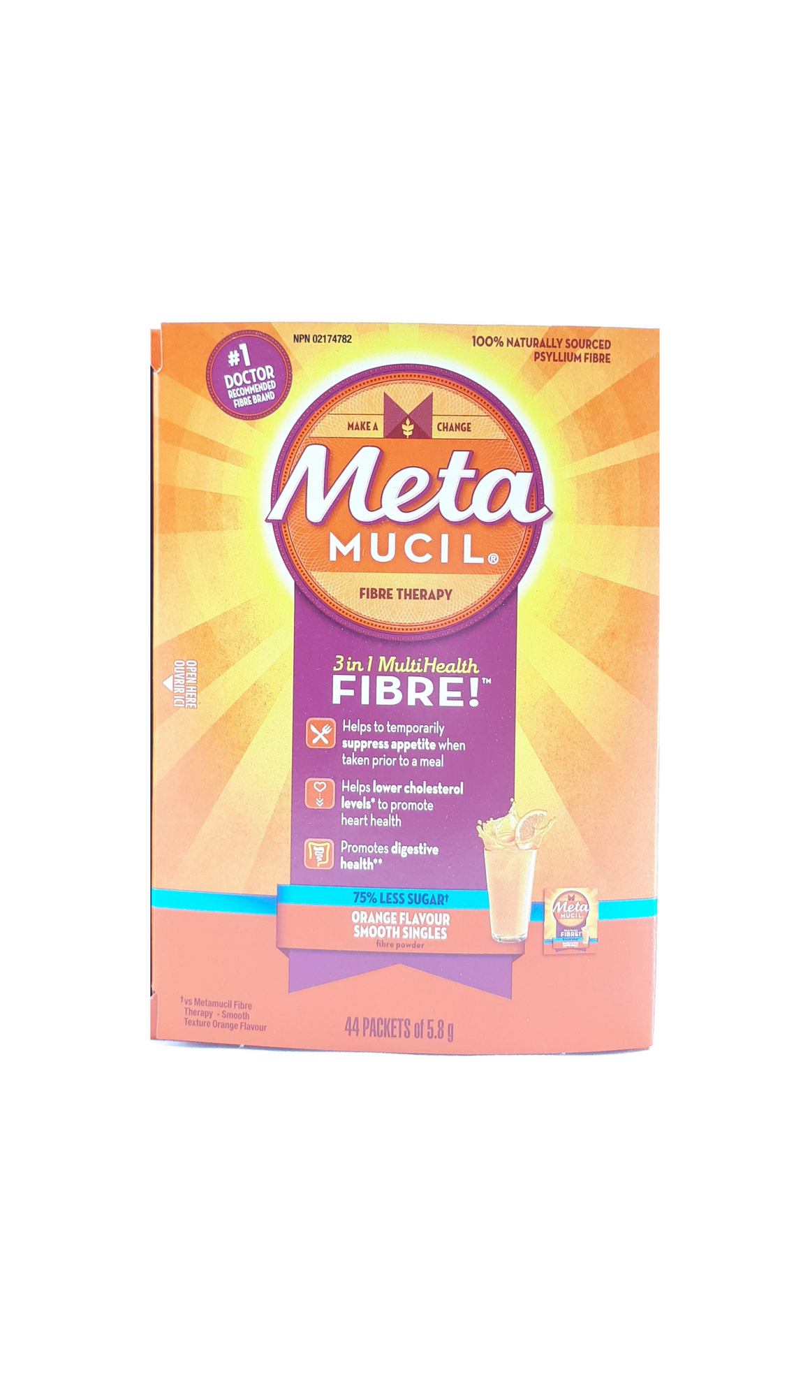 METAMUCIL SMTH ORANGE S/F PKT 44CT 5.8G