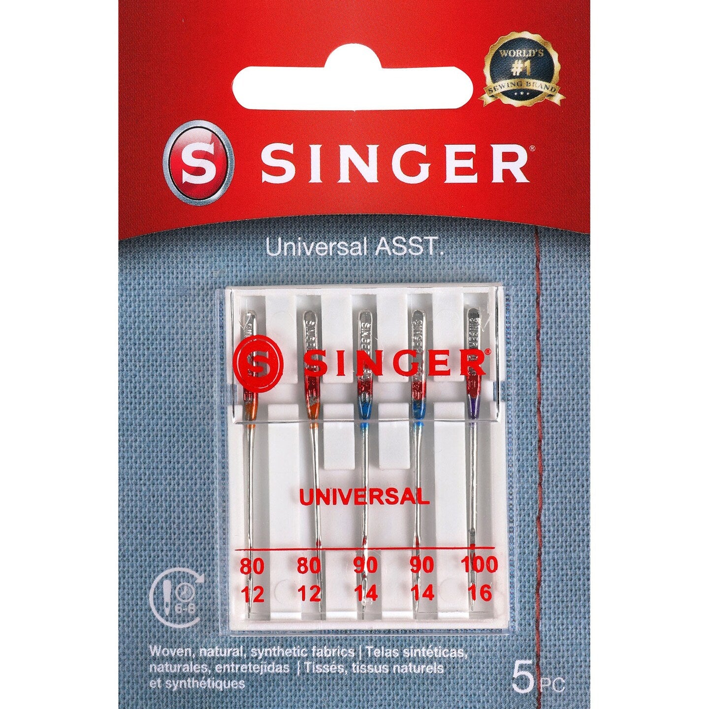 SINGER Regular Point Machine Needles, 5 Count, Sizes 80 (2), 90 (2), 100 (1)