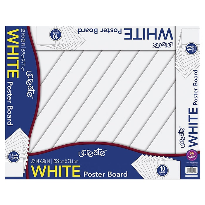 UCreate Poster Board, 5 count - White, 22" x 28"