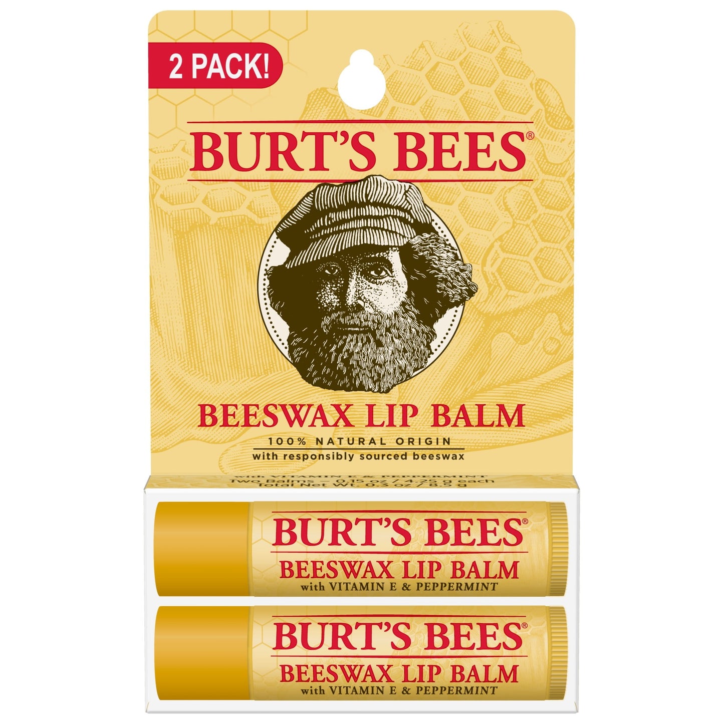 Burt's Bees Moisturizing Lip Balm - Beeswax, 2 count
