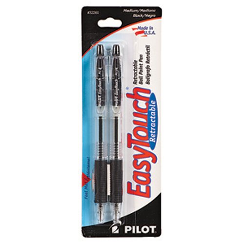 Pilot EasyTouch Retractable Ball Point Pens, Medium Point (1.0mm), Black, 2 Count
