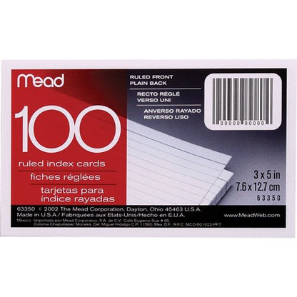 Mead Wirebound Ruled Index Cards, White, 3" x 5", 50 Count