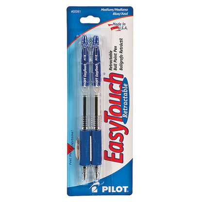 Pilot EasyTouch Retractable Ball Point Pens, Medium Point (1.0mm), Blue, 2 Count