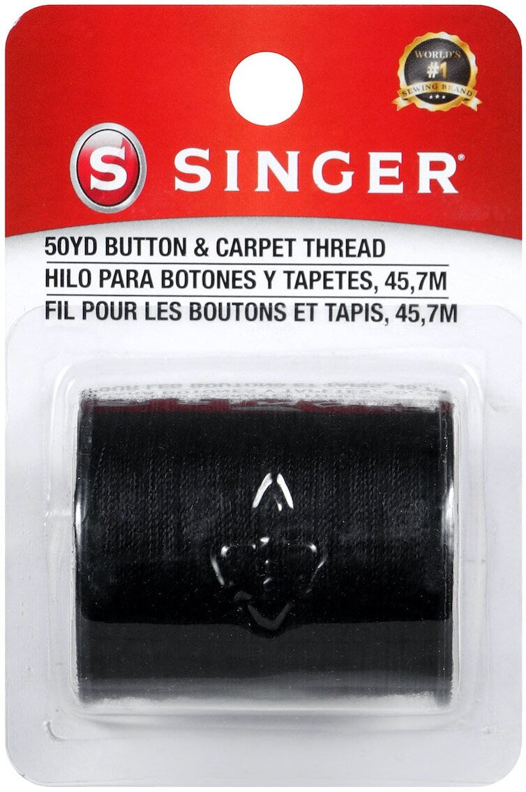 SINGER Heavy-Duty Button & Carpet Thread, Black, 50 yards, 70% Polyester/30% Cotton