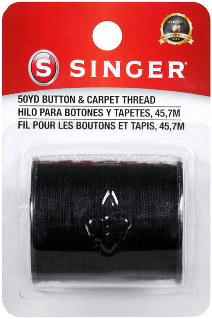 SINGER Heavy-Duty Button & Carpet Thread, Black, 50 yards, 70% Polyester/30% Cotton