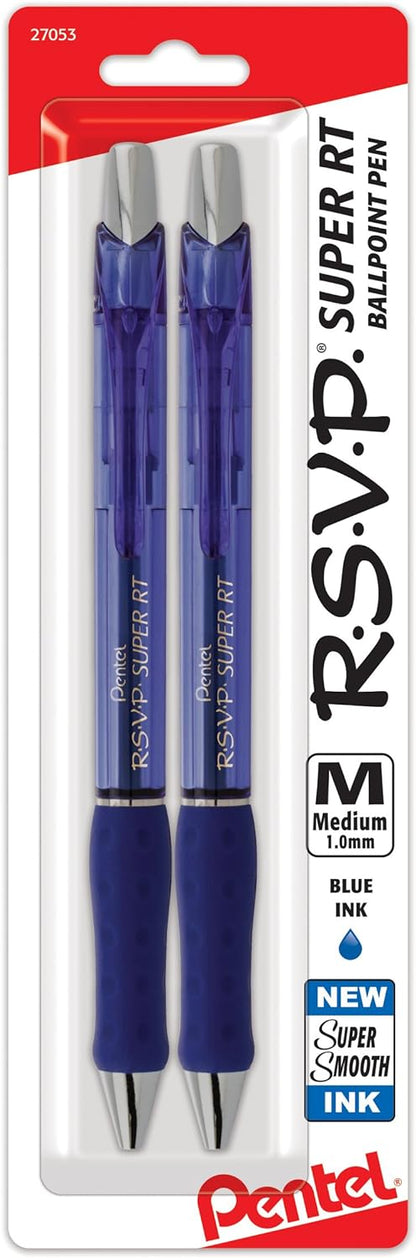 Pentel RSVP Super RT Ballpoint Pen (1.0mm) Medium Line Black Ink 2-Pk
