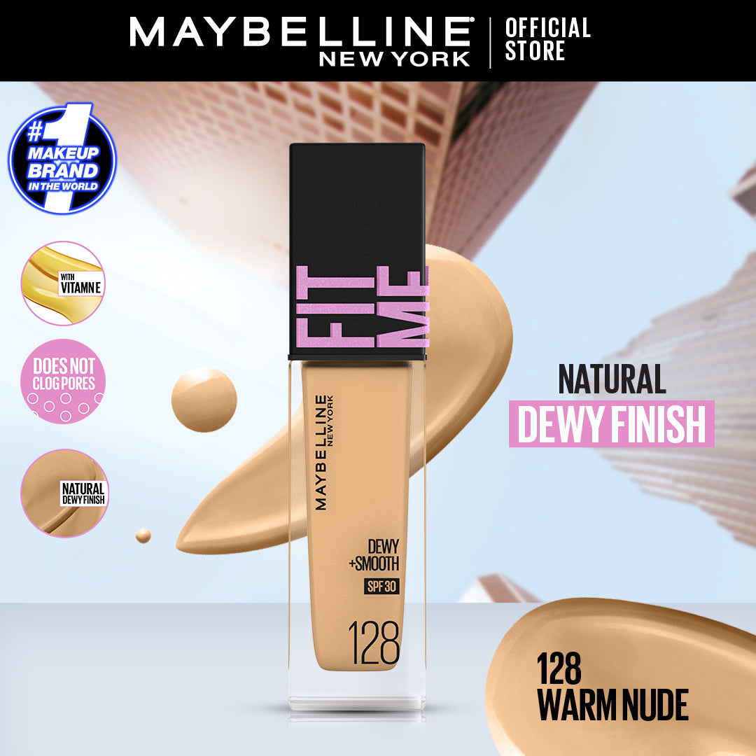 MAYBELLINE New York Fit Me Dewy + Smooth Foundation Makeup, 128 Warm Nude, 1 oz