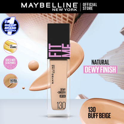 MAYBELLINE New York Fit Me Dewy + Smooth Foundation Makeup, 130 Buff Beige, 1 oz