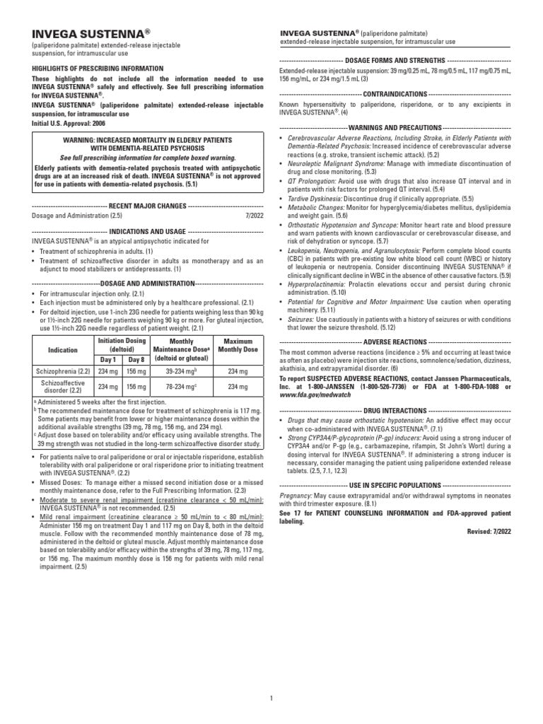 INVEGA SUSTENNA SY 156MG/1ML