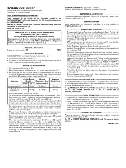 INVEGA SUSTENNA SY 156MG/1ML
