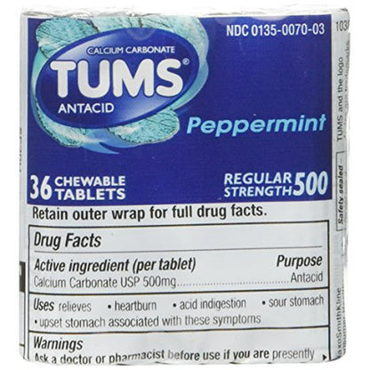 TUMS REGULAR TABLET PEPP 3ROLL 12X3X12CT
