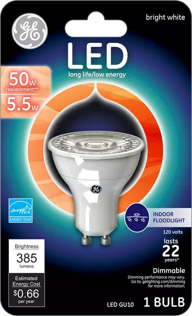 GE Lighting 50W Halogen MR16 Light Bulb Warm White: Dimmable, 850 Lumens, GU5.3 Base, 3050K, Suitable for Damp Locations