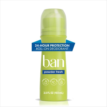 Ban Deodorant 3.5oz Roll-On Powder Fresh (24Hr Protection)